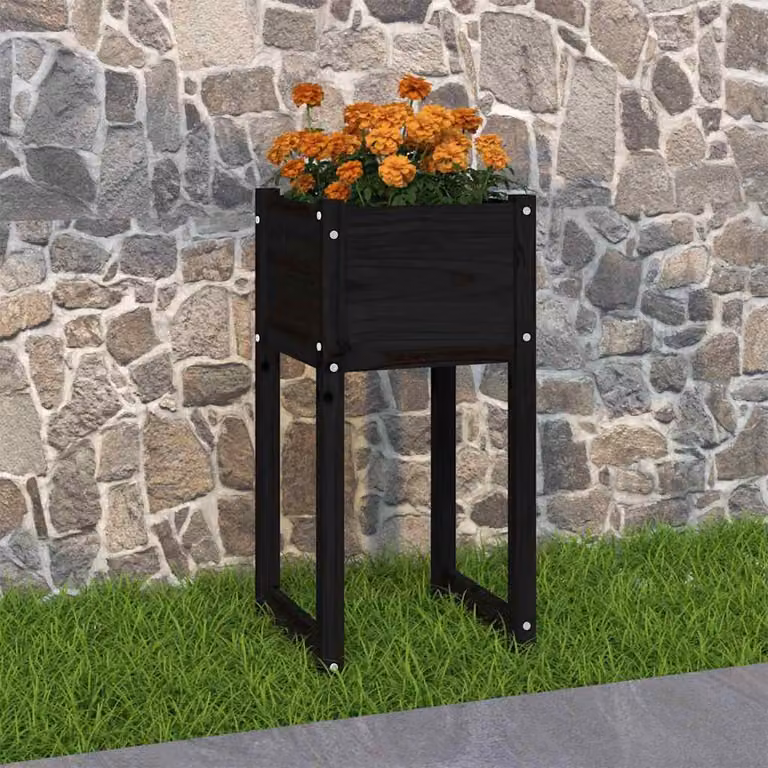 vidaXL Fioriera in Legno di Pino per Giardino Ornamentale, Disponibile in Bianco o Nero, L/P/H: 40 x 40 x 81 cm