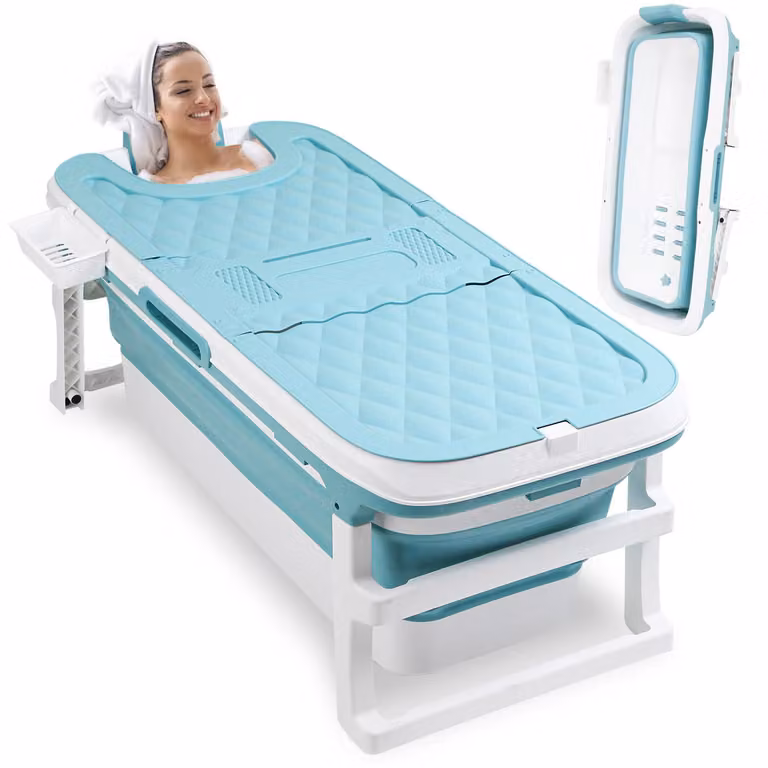 Ikodm, vasca da bagno pieghevole per adulti, 132 cm, vasca portatile pieghevole con coperchio e scarico per il bagno