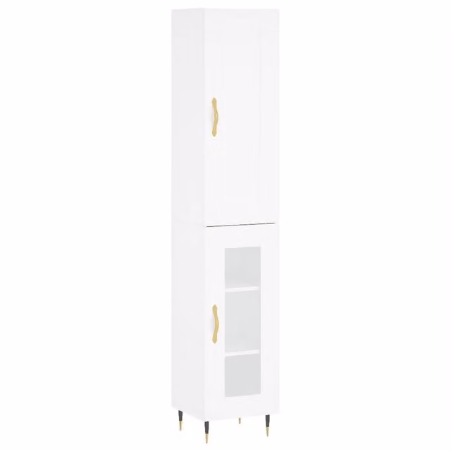 Credenza moderna DESIGN IN bianca in legno multistrato con ante a battente e ripiani interni, L/P/H: 34,5 x 34 x 180 cm