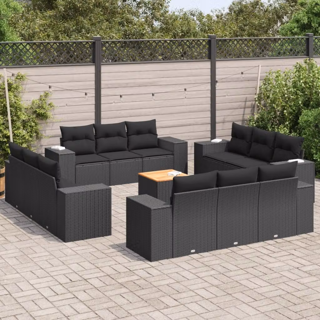 Maison Exclusive - Set Divani da Giardino 13pz con Cuscini Nero in Polyrattan