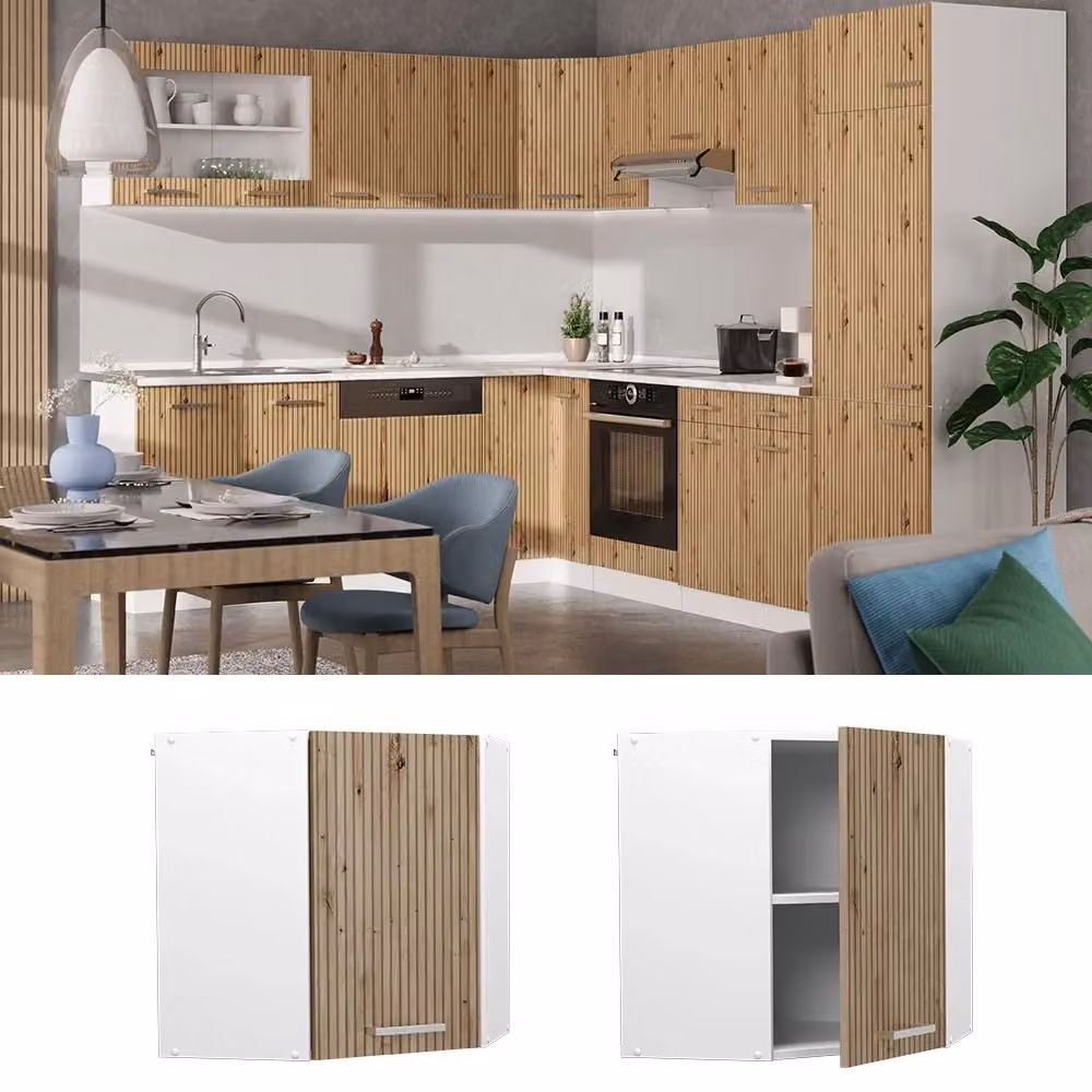 Mobile angolare da cucina Vicco R-Line in rovere e bianco con ante a battente e finitura opaca L: 57 cm, H: 60 cm, P: 31 cm – 2