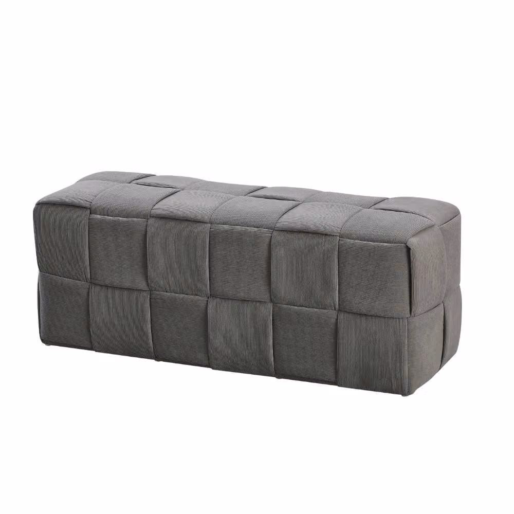 Pouf rettangolare grigio con effetto intrecciato L: 104 cm, P: 39 cm, H: 39 cm – 2