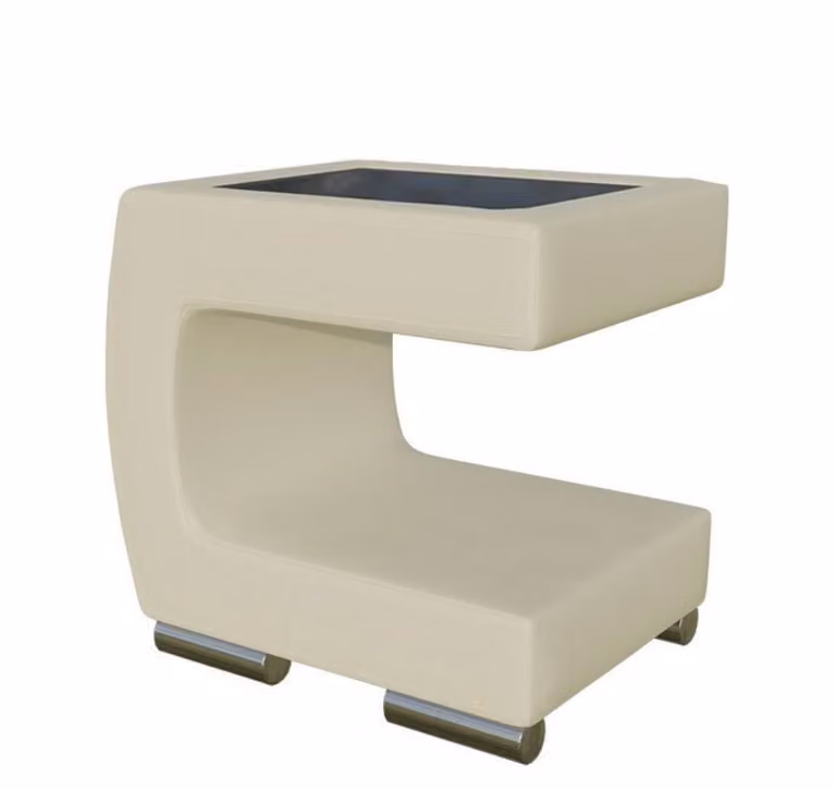 Comodino NELIA - ecopelle beige + vetro nero, versione sinistra