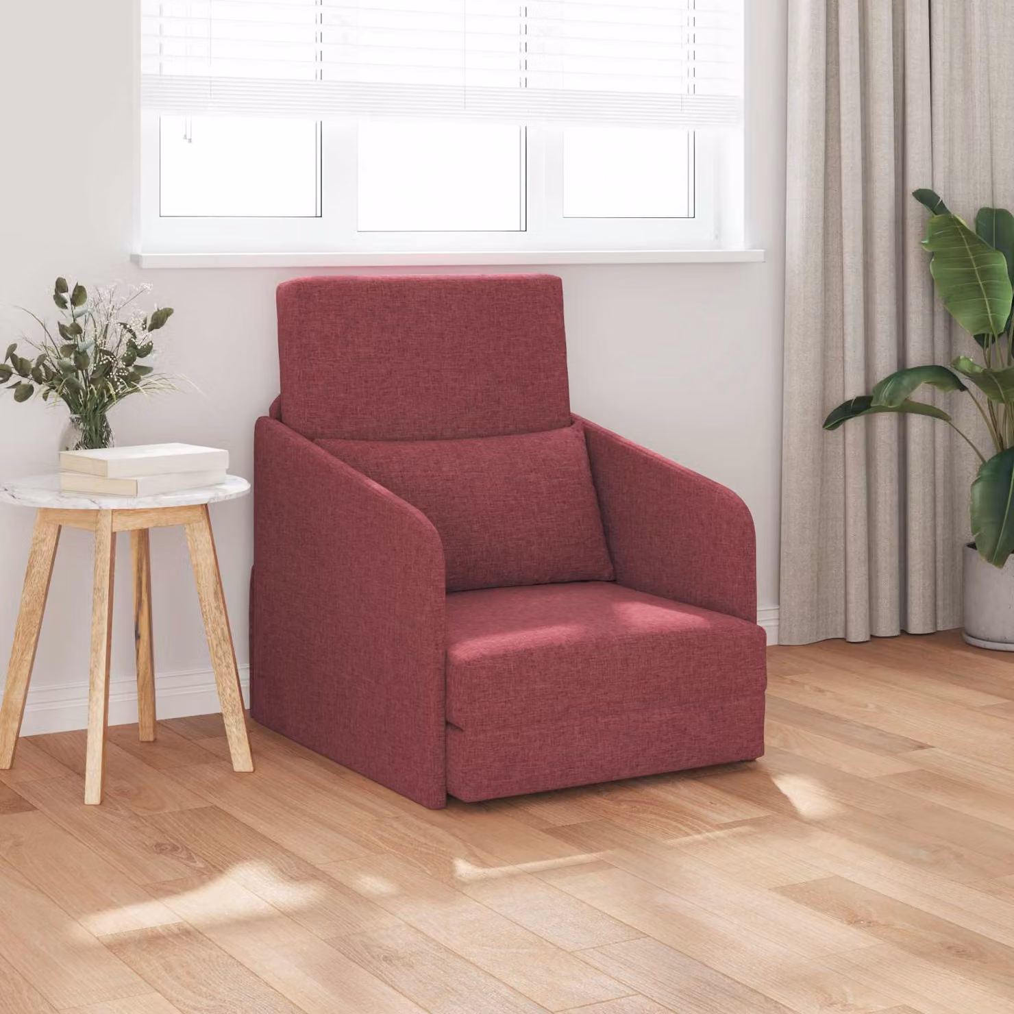 Divano letto moderno vidaXL in tessuto rosso con struttura in metallo e MDF, L: 80 cm, P: 65 cm, H: 83 cm