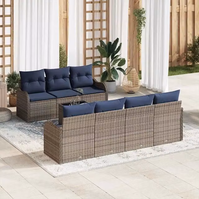 Set di divani 8 pz 7-Numero di posti Grigio polyrattan 3345615