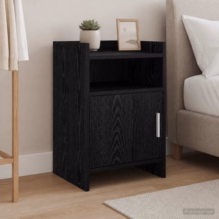 Comodino moderno vidaXL in legno e metallo nero L: 40 cm, P: 36 cm, H: 60 cm