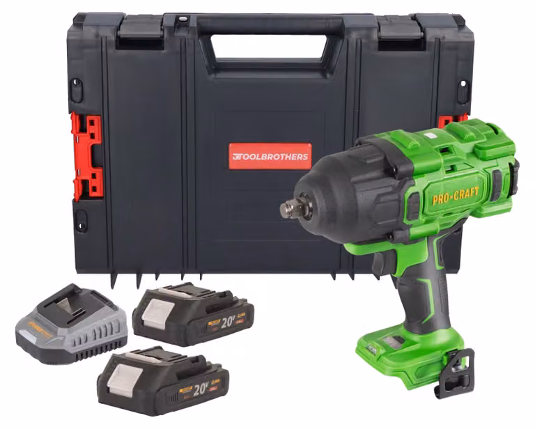 Avvitatore a impatto a batteria Procraft PWA80bb 20 V 1600 Nm 1/2" Brushless + 2 batterie da 2,0 Ah + caricabatterie + valigetta portautensili RHINO