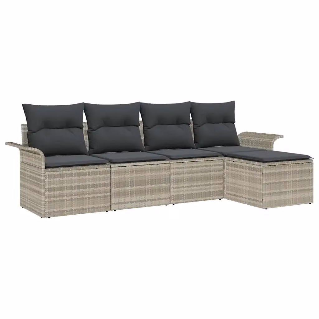 Set da giardino vidaXL composto da 5 pezzi in rattan con cuscini grigi e struttura in acciaio verniciato a polvere – 2