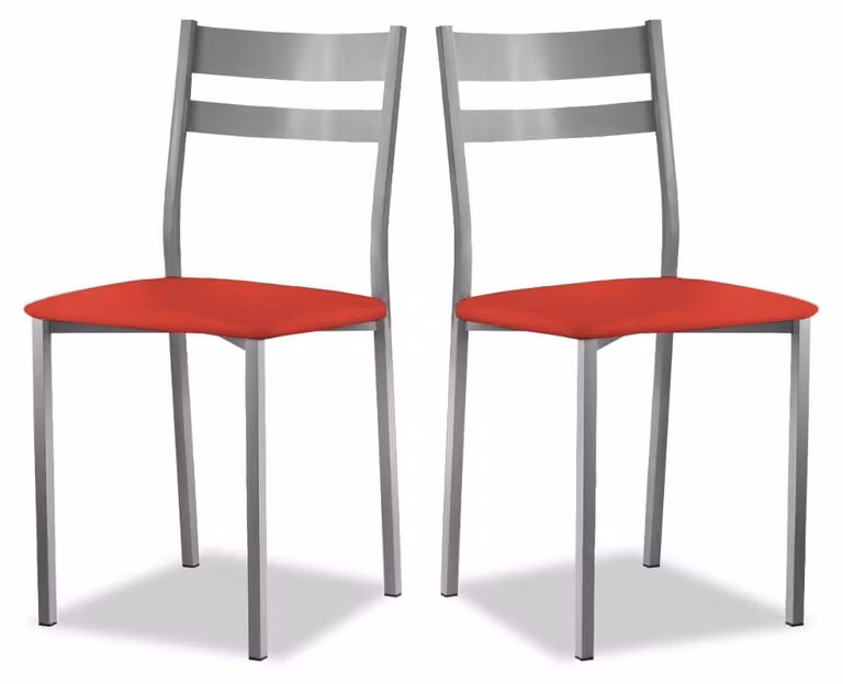 2 sedie da cucina, rivestite in ecopelle rossa, con struttura in metallo bianco, dimensioni 38x40x85 cm