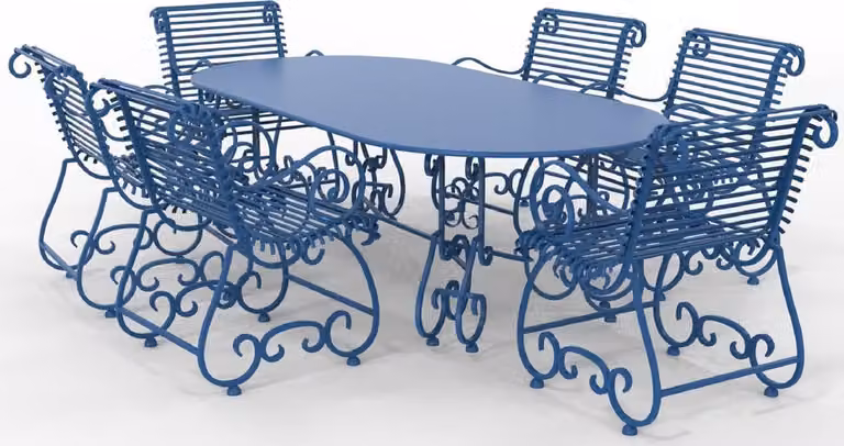 Casa Padrino Set di mobili da giardino in ferro battuto liberty - Vari colori - 1 tavolo ovale e 6 sedie da giardino con braccioli - Mobili da giardino e da giardino in ferro battuto liberty