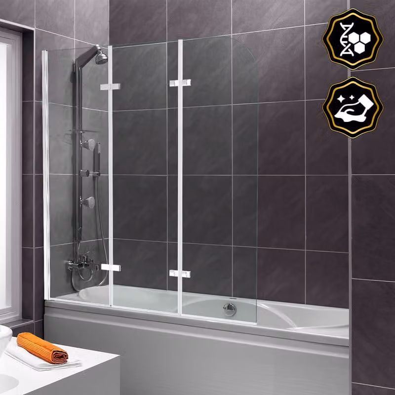 Jopassy bagno allegato schermo pieghevole vasca da bagno cabina doccia schermo doccia in 6 mm NANO rivestimento facile da pulire 183 ° ESG vetro trasparente in 3 parti pieghevole 120 * 140CM argento