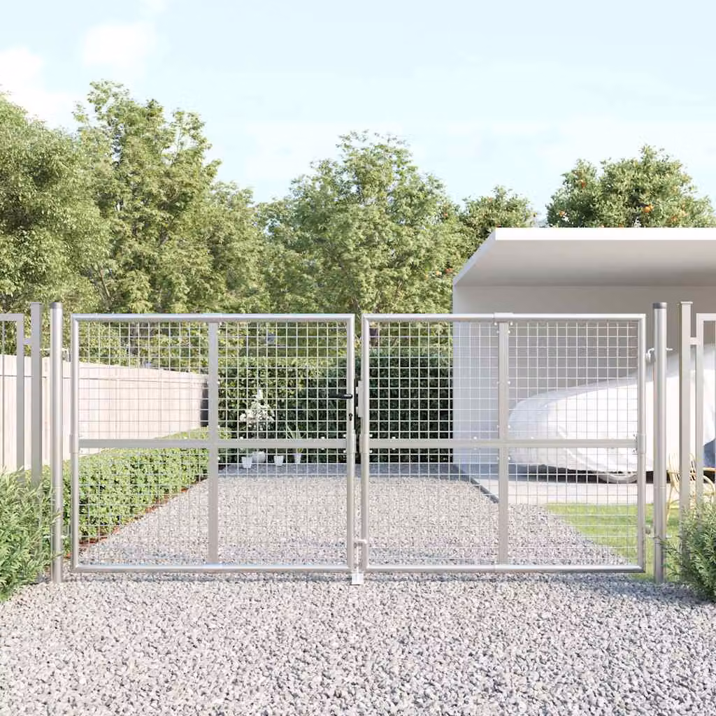 vidaXL Cancello da Giardino a Doppia Antea in Acciaio Zincato Argento L: 300 cm, H: 125 cm