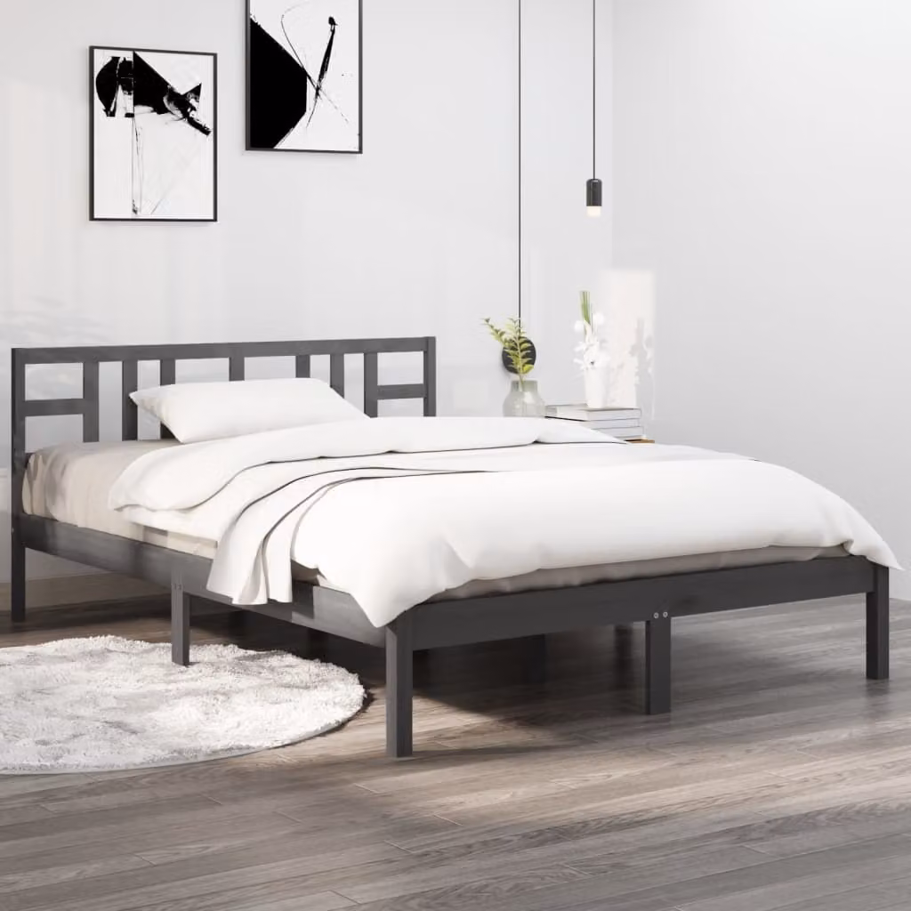 The Living Store Letto in legno massiccio grigio 200x200 cm