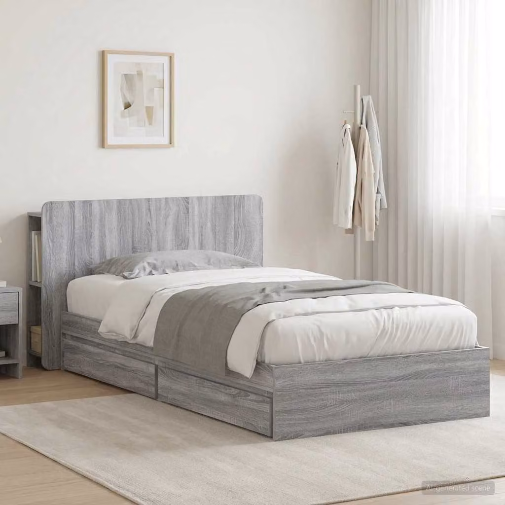 vidaXL Telaio del letto con cassetti in legno ingegnerizzato Sonoma grigio L/P/H: 221.5 x 90 x 140 cm
