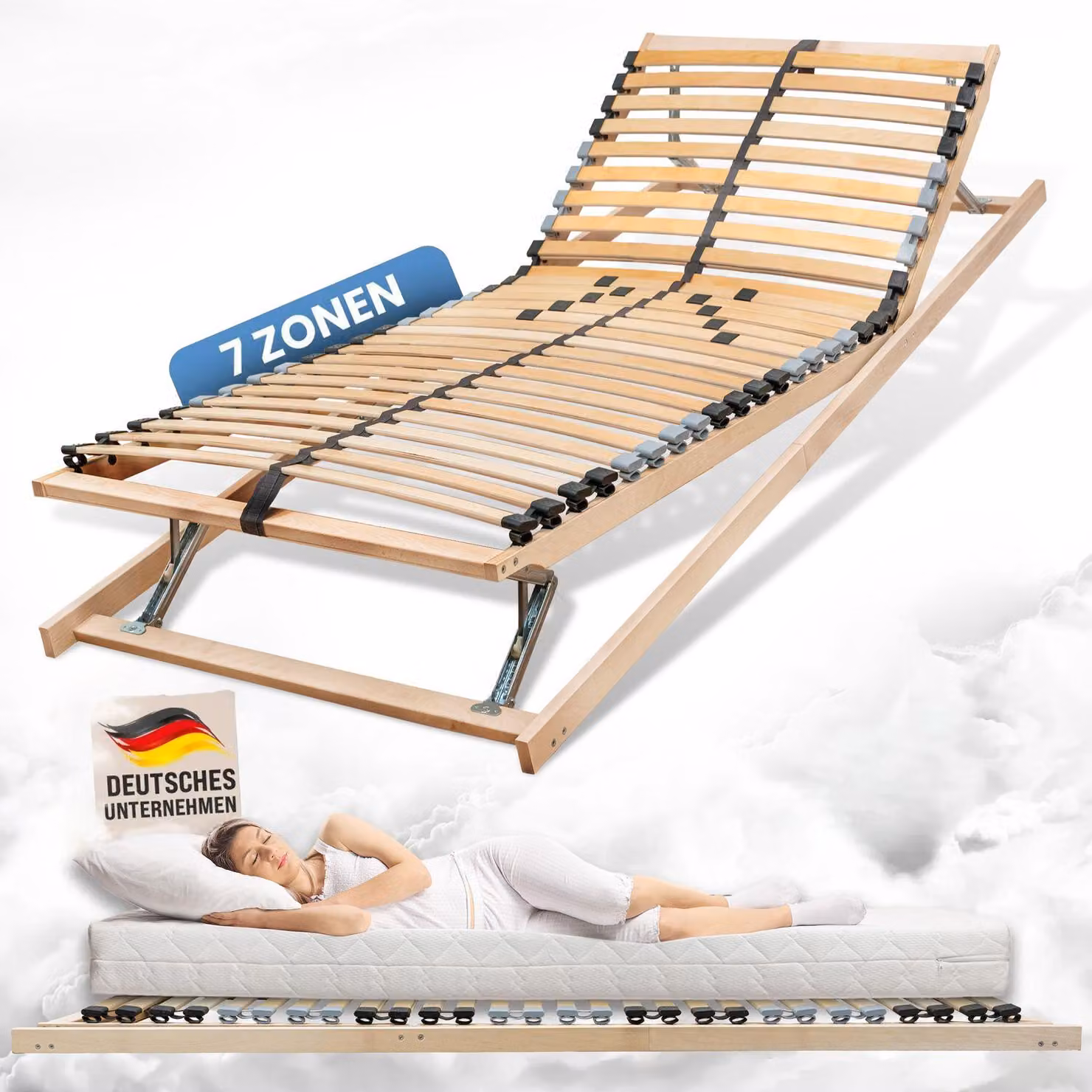 Letto a rete Coemo 7 Zonen, modello Ergo, dimensioni 80x200 cm, con regolazione della testiera e dei piedi