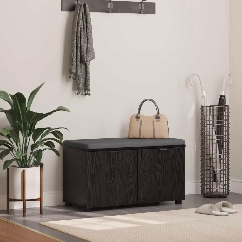 Panca per ingresso con scarpiera e cuscino in tessuto Design In, colore Nero, L 80 x P 38 x H 46 cm – 2