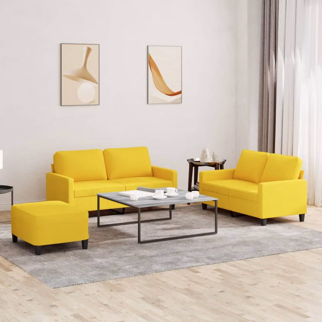Set di divani 3 pezzi vidaXL in tessuto giallo con cuscini per soggiorno in stile moderno – 1