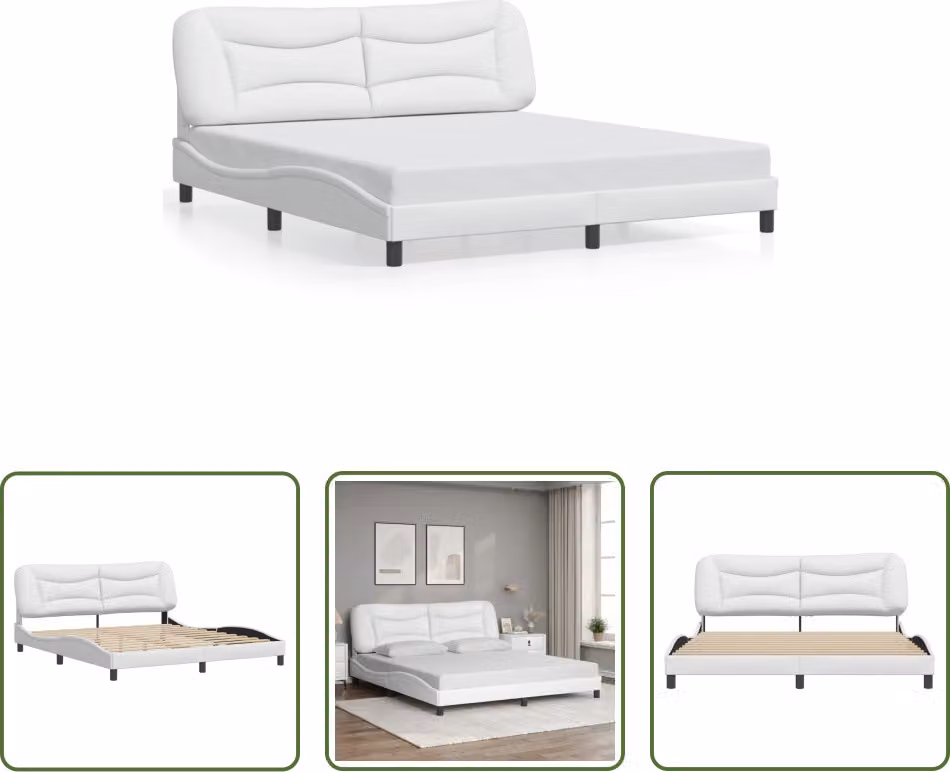 The Living Store Struttura letto con testiera bianca 180x200 cm in ecopelle