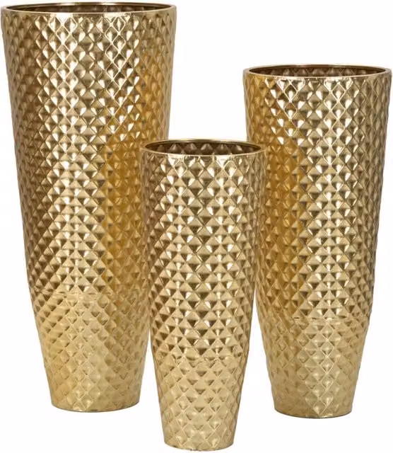 Porta Vasi Glotty Tris Ø48x110 cm - Ø40x93 cm - Ø33x77 cm in Ferro Oro