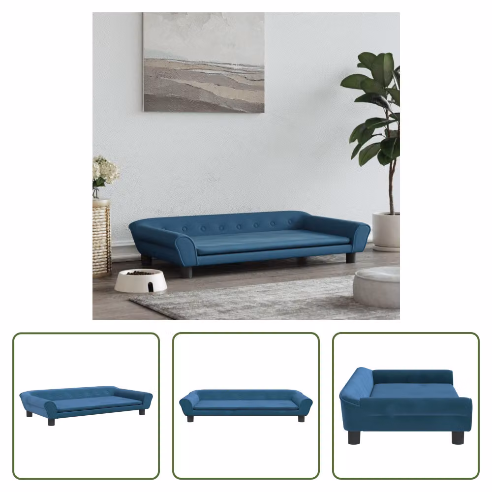 The Living Store Letto per cani Blu 100x50x21 cm in velluto