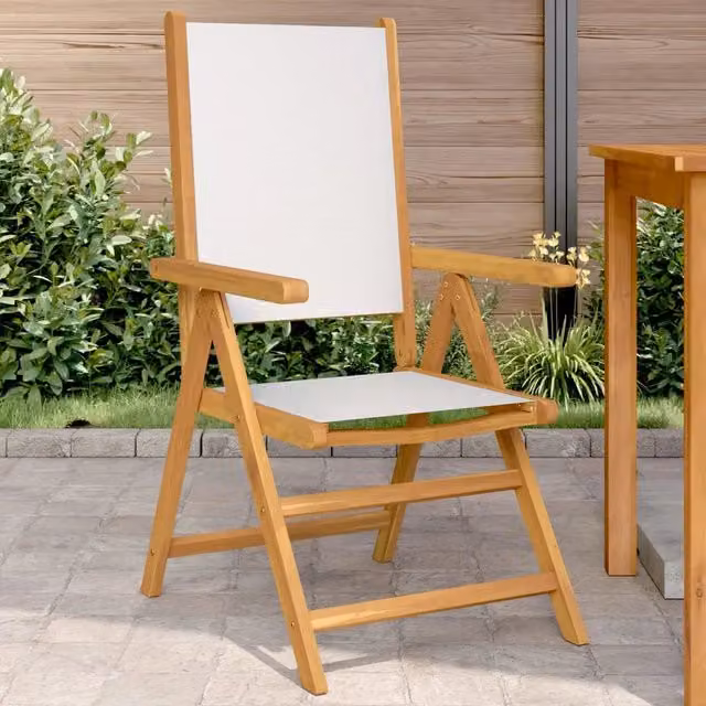 Set di 2 sedie pieghevoli vidaXL in legno di acacia e tessuto bianco per giardino e balcone – 1