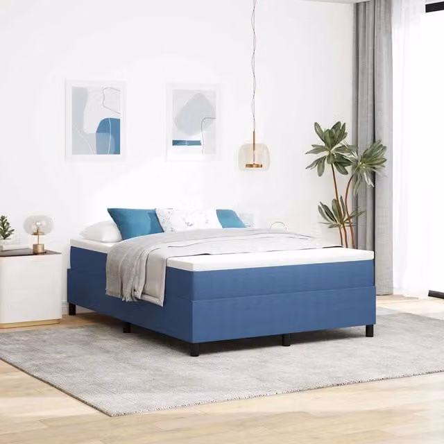 Letto a molle vidaXL in tessuto cord blu e bianco L 140 x P 200 x H 203 cm