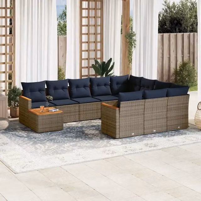 Set Divani da Giardino 11 pz con Cuscini Grigio in Polyrattan 3226369