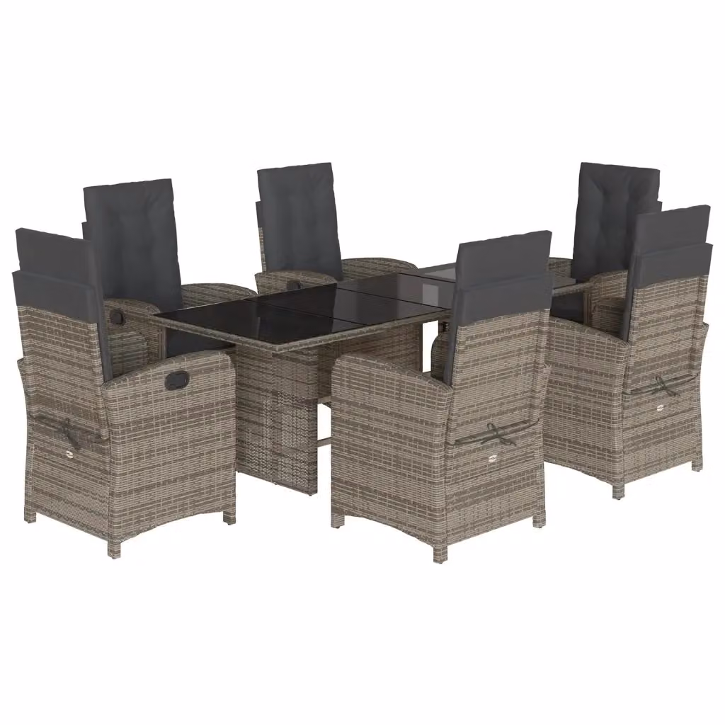 Set da pranzo da giardino vidaXL in polyrattan grigio e nero con tavolo in vetro e 7 pezzi – 2