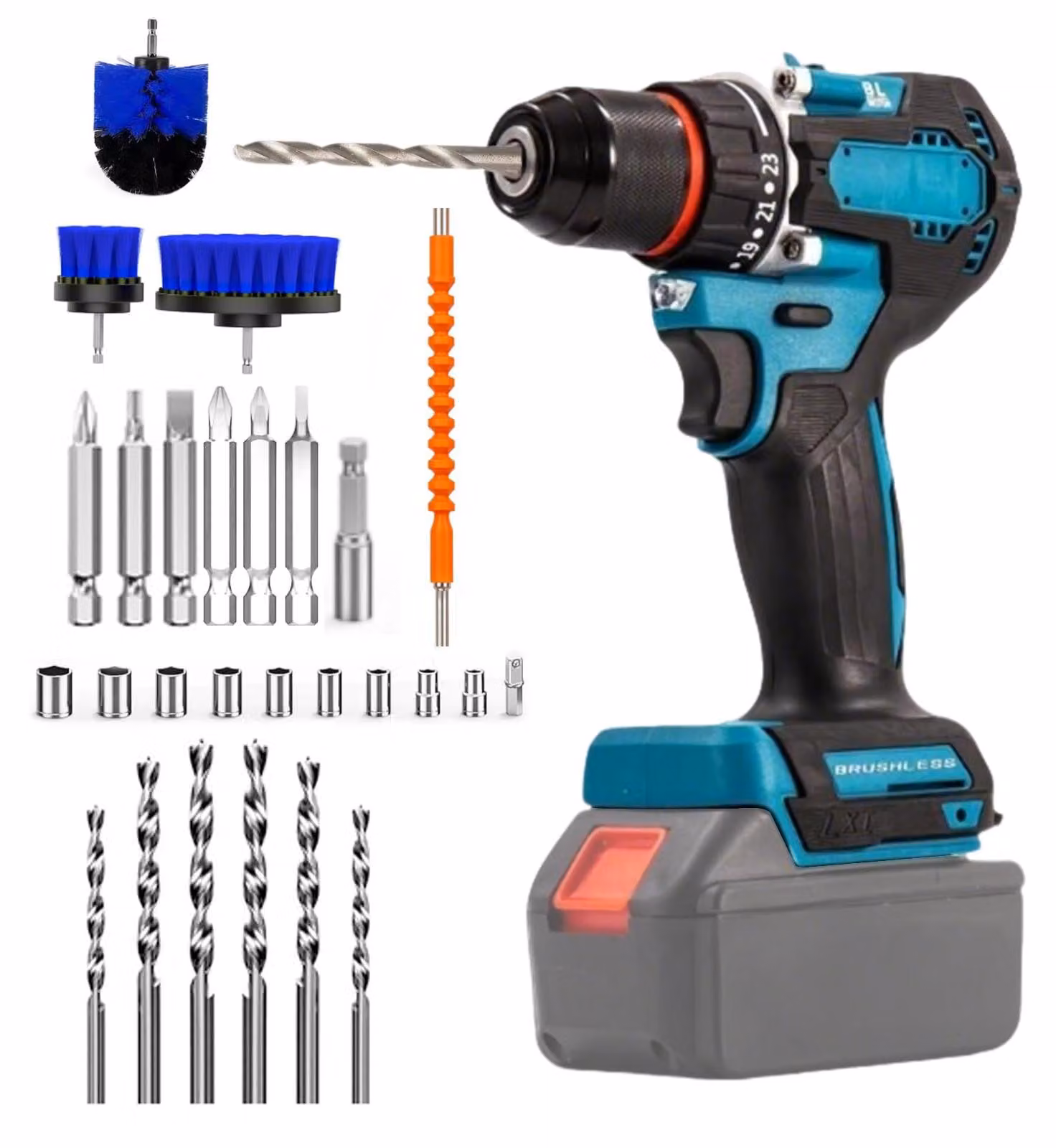 Avvitatore a percussione Accu da 18 V, coppia di 50 Nm, con accessori in una confezione da 24 pezzi