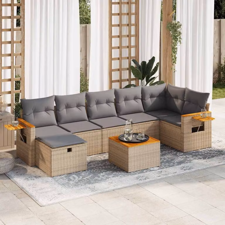 Set Divano da Giardino 8 pz vidaXL in Polyrattan con Cuscini Beige e Struttura in Acciaio per Terrazza e Giardino