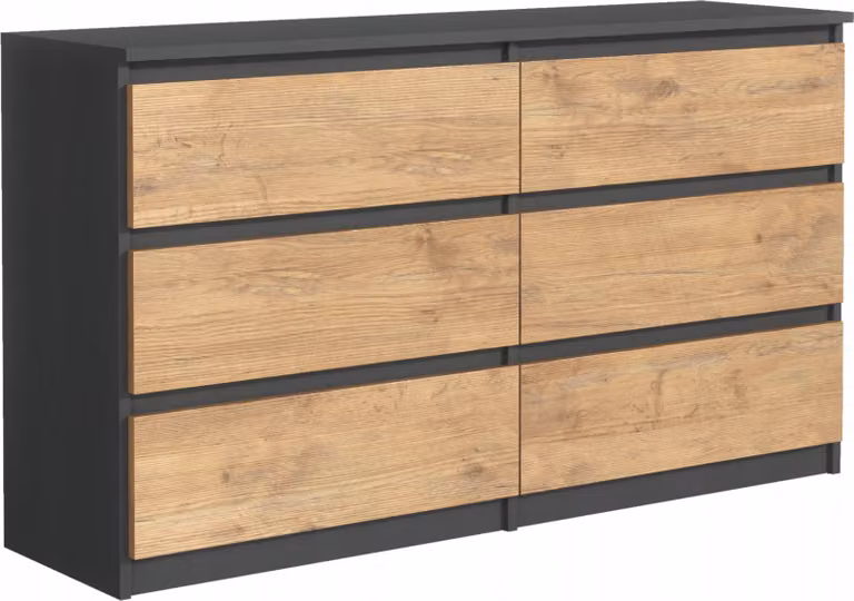 Cassettiera 6 cassetti, antracite / rovere Lancelot, 120 x 78 x 39 cm