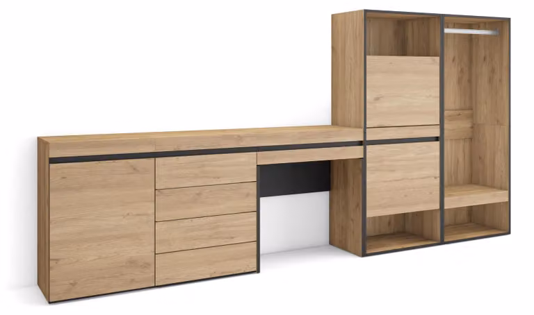 Armadio per scarpe, dimensioni 297x145x35 cm, finitura noce/nero, materiale: melaminico, 5 scomparti
