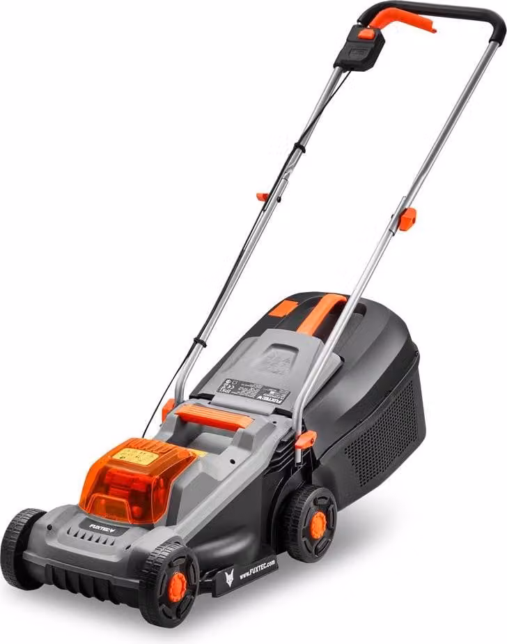 Tosaerba a batteria FUXTEC 20V, tosaerba per giardini di piccole e medie dimensioni, cesto per l'erba da 30 litri, larghezza di taglio 30 cm, silenzioso/ leggero FX-E1RM20ECO