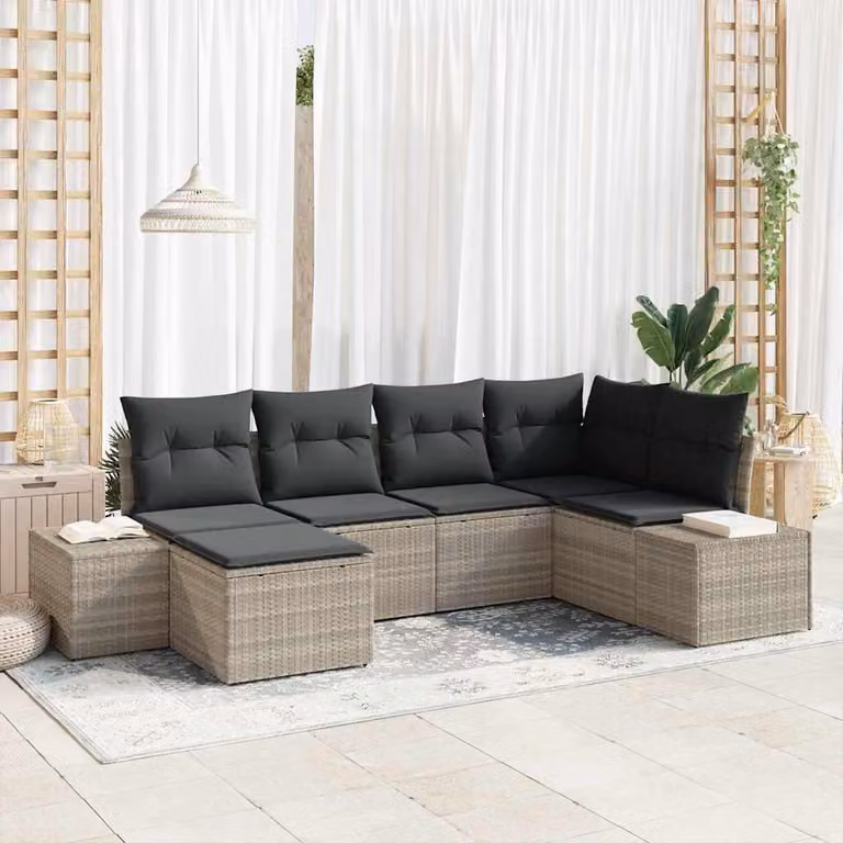 Maison Exclusive - Set Divano da Giardino 6 pcs Grigio chiaro polyrattan