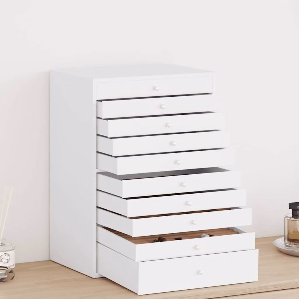 Portagioie vidaXL con 10 ripiani e porta orologi, bianco e beige, L/P/H: 29 x 20,5 x 40,5 cm