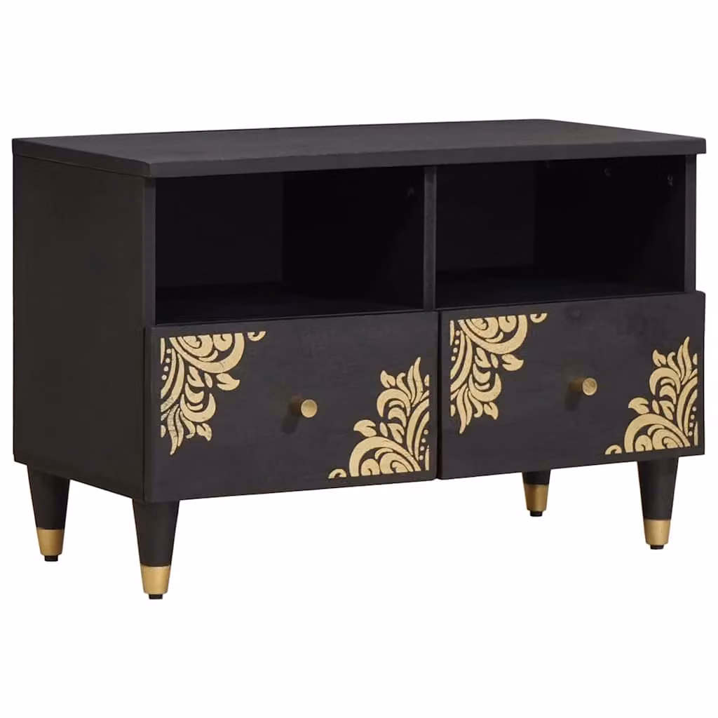 Mobile TV vidaXL moderno in legno di mango massello, Nero e Marrone, L 70 cm x P 33 cm x H 46 cm