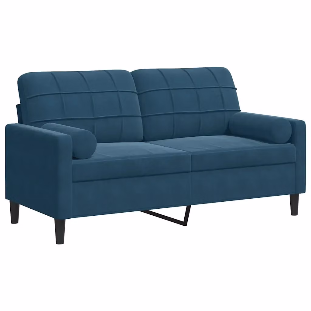 Divano a 2 posti moderno vidaXL in velluto blu con cuscini e coperture rimovibili – 2