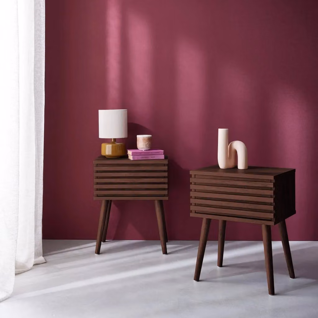 Set di 2 comodini scandinavi Sweeek con decoro a righe in legno, noce – 2