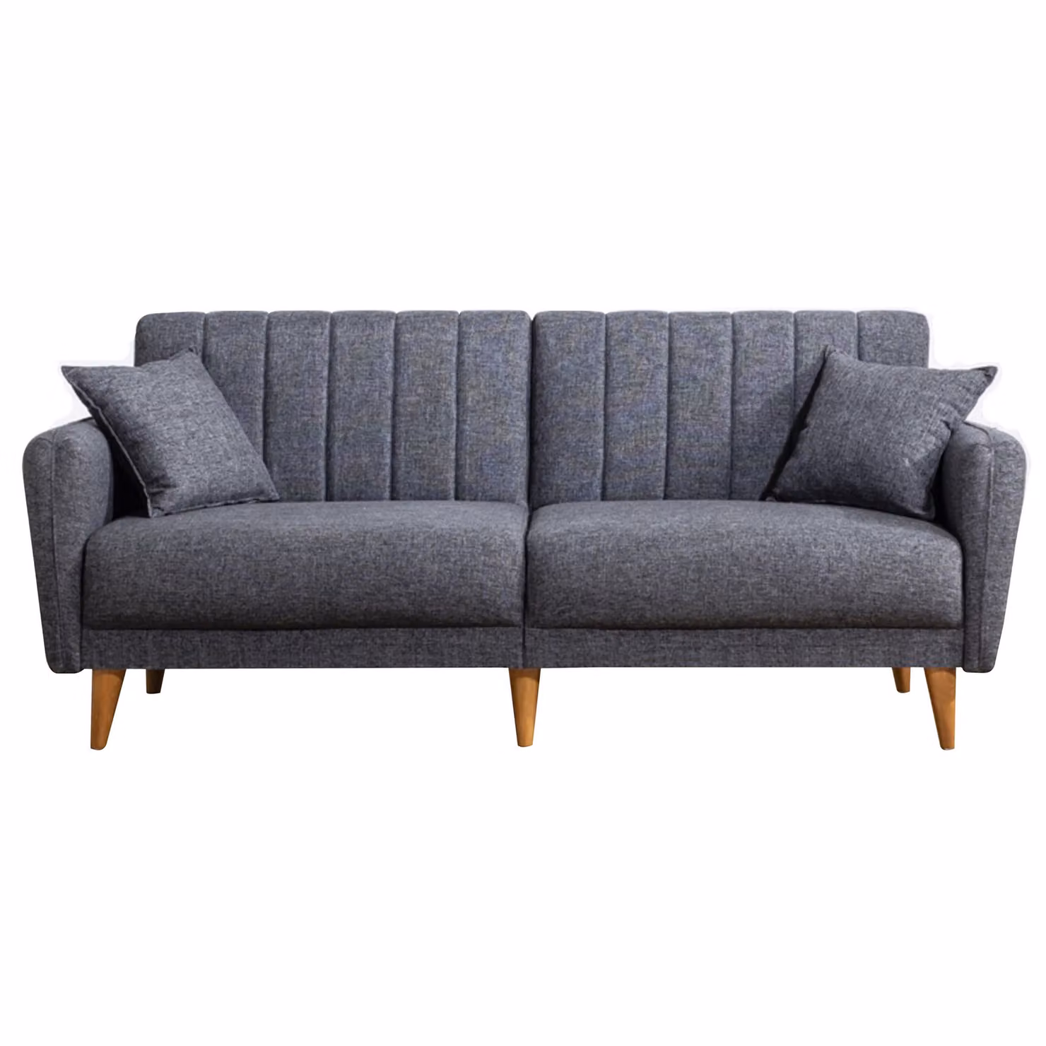 Calicosy - Divano letto 3 posti in lino con 2 cuscini e gambe in legno L210 cm - AQUA
