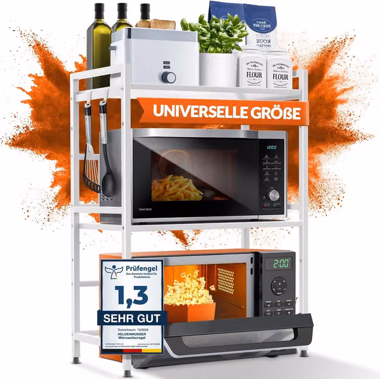 Ripiano per cucina, ripiano per microonde, scaffale da cucina in acciaio (a 3 livelli) | Ripiano per microonde, mobiletto per microonde | Scaffale di stoccaggio, scaffale per panetteria, altezza regolabile