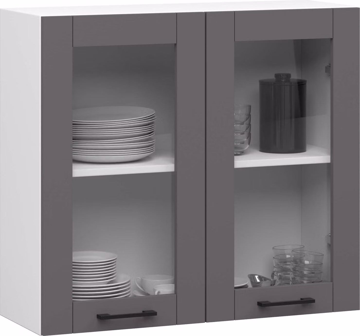 raumhirsch: Mobiletto da cucina a parete, modello OLIWIA W80, vetrina con 2 ante, finitura rovere "Artisan" opaco, bianco, dimensioni 80x30,5x58 cm