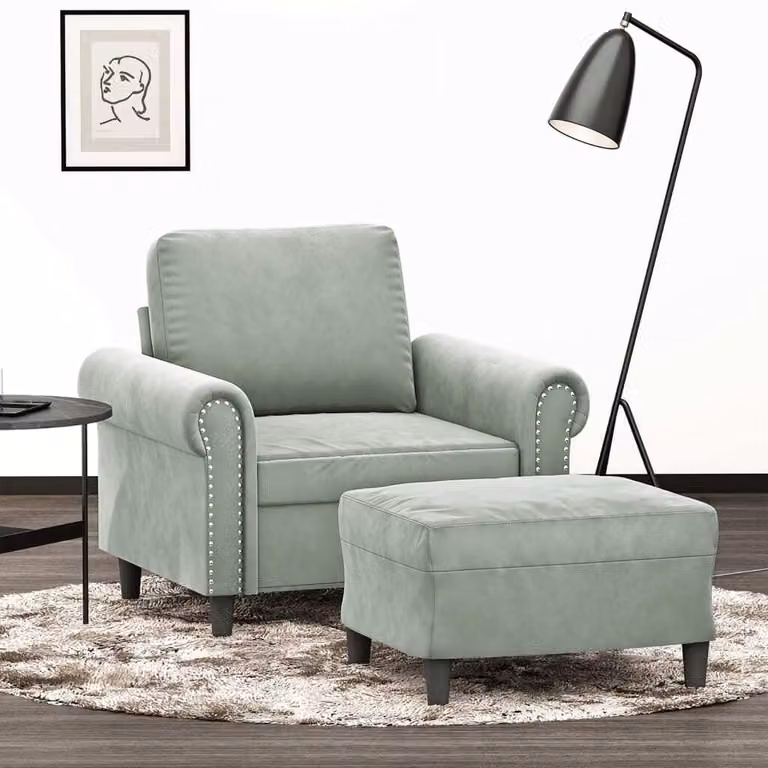 Maison Exclusive - Poltrona con poggiapiedi, grigio chiaro, 60 cm, velluto