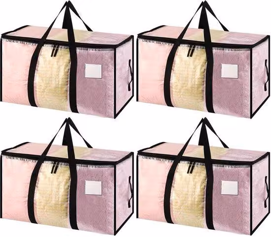 Borse per la conservazione Ibbenzoa® con coperchio – Set da 4, 90 litri, tessuto in PP trasparente, 69 x 35,5 x 38 cm, capacità fino a 15 kg, con finestra trasparente e maniglie per il trasporto