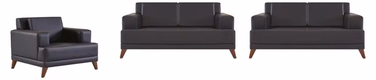 Komplett Sitzmöbel 2-Sitzer Sessel Schwarz Modern Polster Kissen Leder