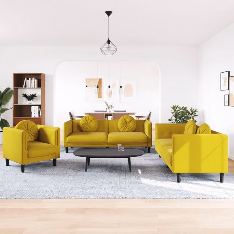 Maison Exclusive - Set divano 3 pezzi con cuscini in velluto giallo