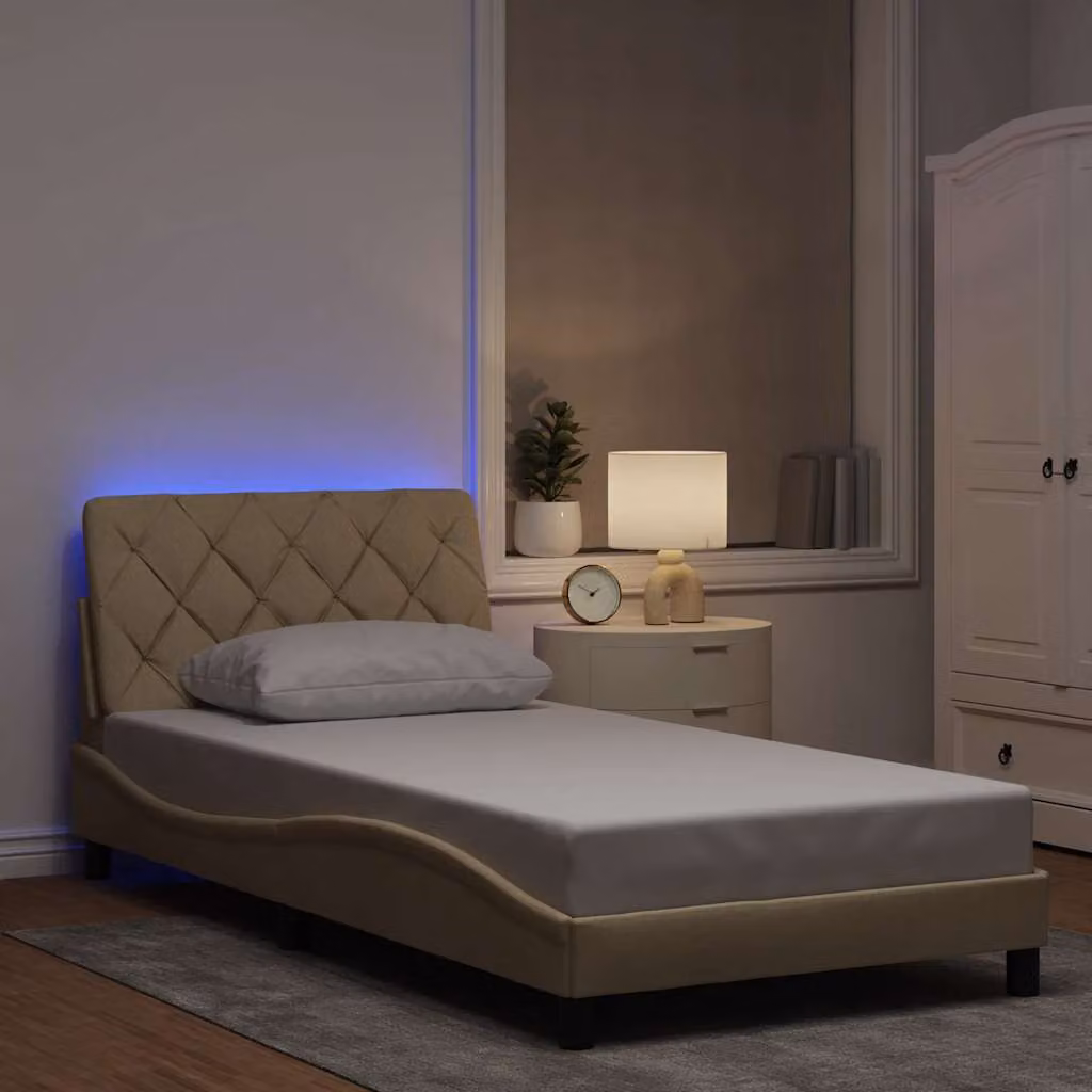 vidaXL Giroletto moderno in tessuto beige con illuminazione LED e porta di ricarica USB, L 100 x P 200 cm