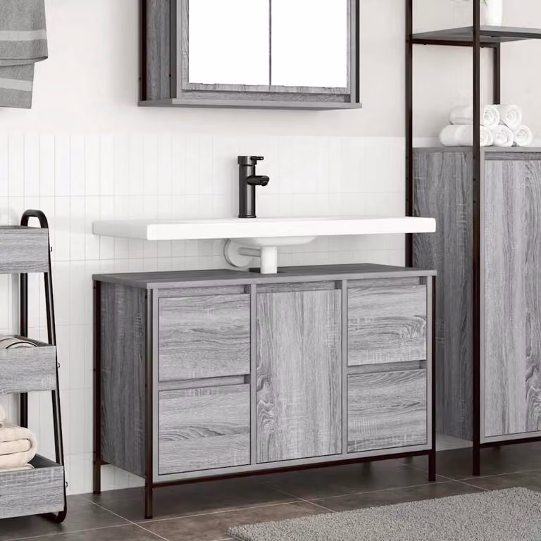 Mobile Lavabo con Cassetti vidaXL Grigio Sonoma L: 90 cm, P: 34,5 cm, H: 60 cm