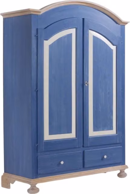 Armadio a 2 ante in legno di abete stile shabby chic blu e miele Mobili 2G L/P/H: 125 x 60 x 200 cm – 1