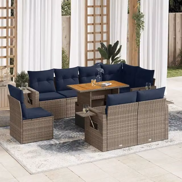 Set Divano da Giardino 9 pz con Cuscini Grigio in Polyrattan 3327169