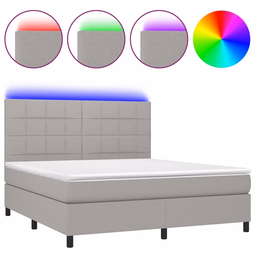 Letto a Molle Materasso e LED Grigio Chiaro 160x200 cm Tessuto